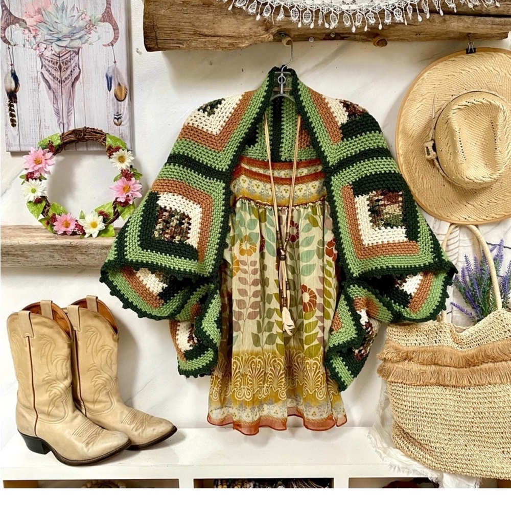 Green and Brown Crochet Shawl